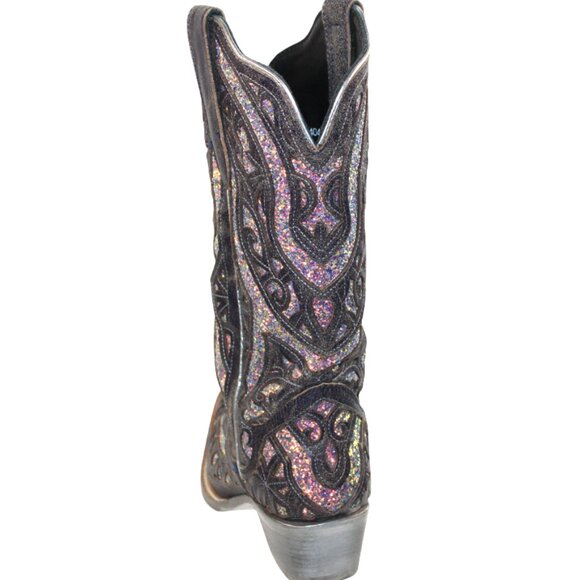 JB Dillon Reserve Black Distressed Midnight Sparkle Inlay Tall Boot Size 8.5 - Picture 9 of 12